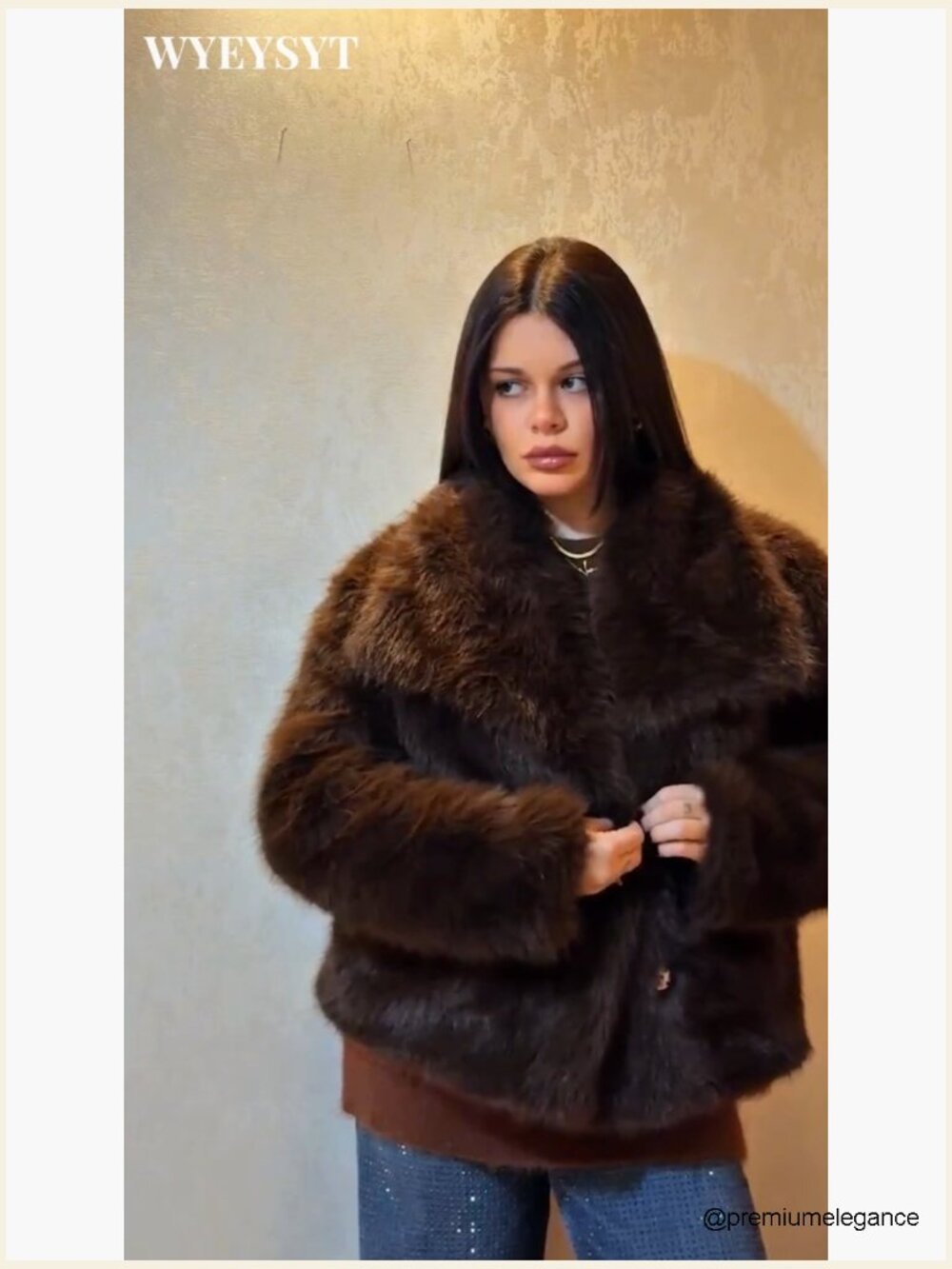 Cropped Faux Fur Coat Lapel Fluffy Shaggy Jacket Winter Warm - Picture 7 of 7